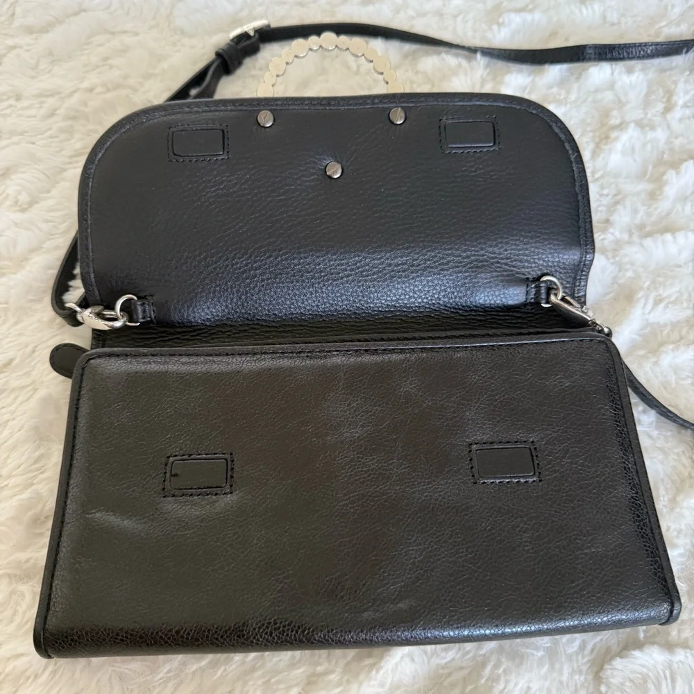 EUC Brighton Black Leather Trifold Wallet Crossbody Bag